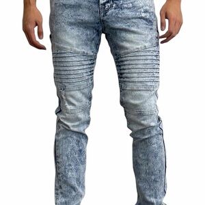 Southpole Jeans Mens 30x32 Light Wash Skinny Moto Biker Distressed Stretch Denim